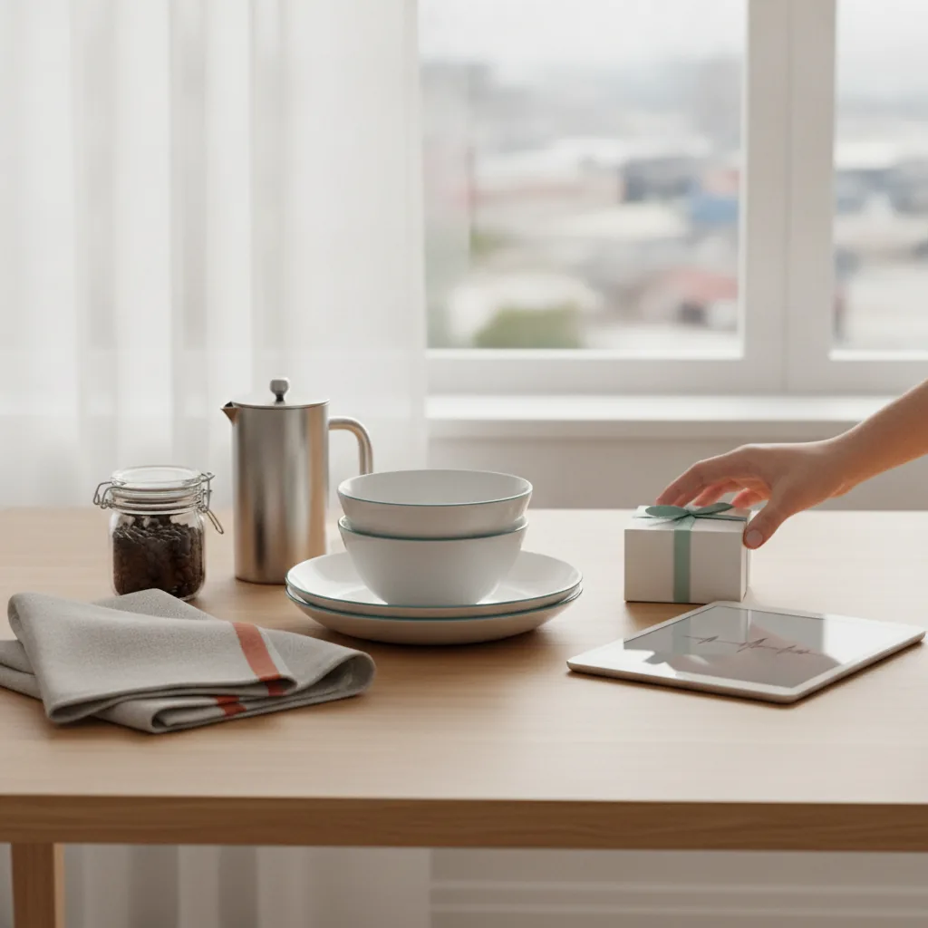 Clean contemporary lifestyle, bright soft daylight, polished yet